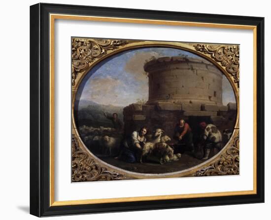 Shepherds, Herds and Farmers at a Fountain in Rome-Cornelis van Poelenburgh-Framed Giclee Print