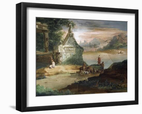 Shepherds in Imaginary Landscape-Giuseppe Bernardino Bison-Framed Giclee Print