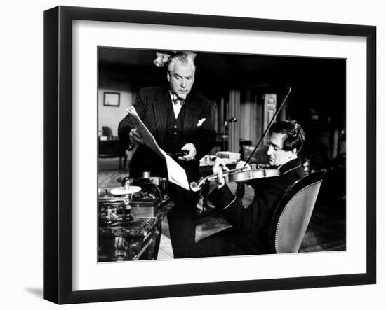 Sherlock Holmes and the Voice of Terror, from Left, Nigel Bruce, Basil Rathbone, 1942-null-Framed Photo