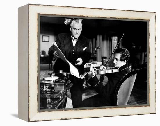 Sherlock Holmes and the Voice of Terror, from Left, Nigel Bruce, Basil Rathbone, 1942-null-Framed Stretched Canvas