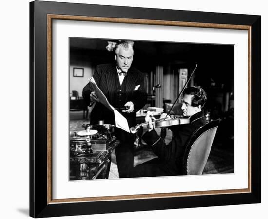 Sherlock Holmes and the Voice of Terror, from Left, Nigel Bruce, Basil Rathbone, 1942-null-Framed Premium Photographic Print