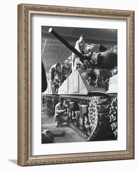 Sherman M4 Tank on Assembly at a Chrysler Plant-Andreas Feininger-Framed Photographic Print