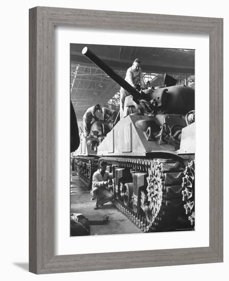 Sherman M4 Tank on Assembly at a Chrysler Plant-Andreas Feininger-Framed Photographic Print