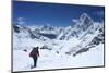 Sherpa Guide Walking over Cho La Pass with Ama Dablam on Left and Arakam Tse on Right Side-Peter Barritt-Mounted Photographic Print