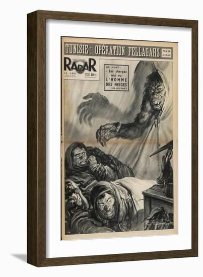 Sherpas Guiding a Japanese Everest Expedition are Woken by a Yeti Peering into Their Tent-Rino Ferrari-Framed Art Print