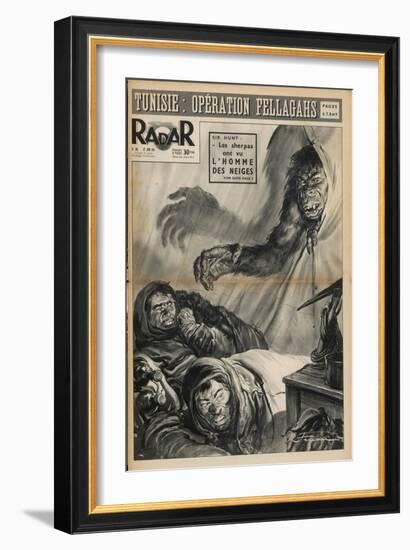 Sherpas Guiding a Japanese Everest Expedition are Woken by a Yeti Peering into Their Tent-Rino Ferrari-Framed Art Print