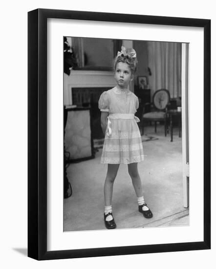 Sherry Smith Wearing Party Dress Made of Blue Silk Muslin Designed by Louise Brogan-Nina Leen-Framed Photographic Print