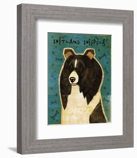 Shetland Sheepdog (Black & White)-John W^ Golden-Framed Art Print