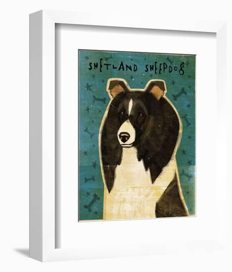 Shetland Sheepdog (Black & White)-John W^ Golden-Framed Art Print