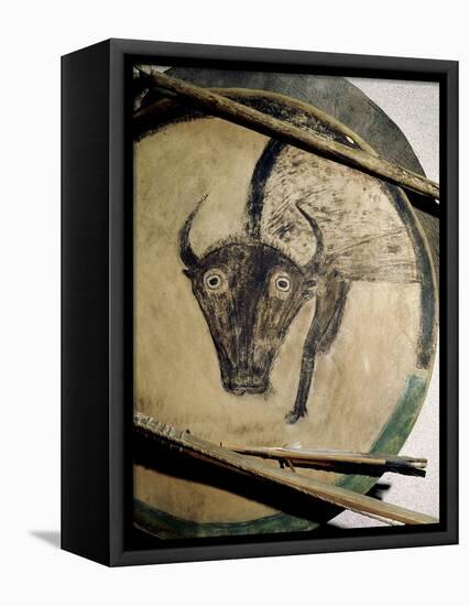 Shield cover painted with an image of a bison, Native American, Plains Indian-Werner Forman-Framed Premier Image Canvas