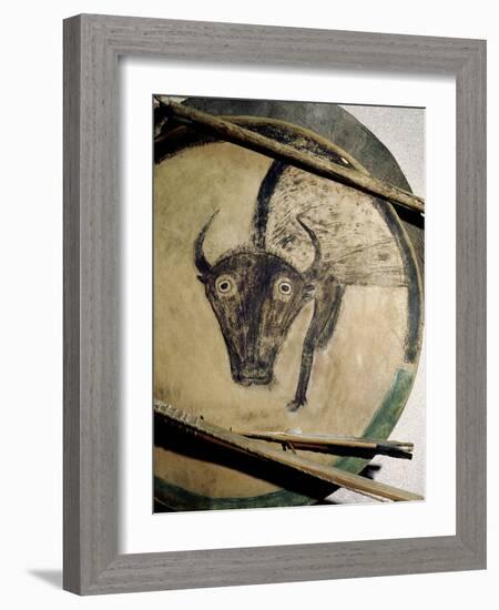 Shield cover painted with an image of a bison, Native American, Plains Indian-Werner Forman-Framed Photographic Print
