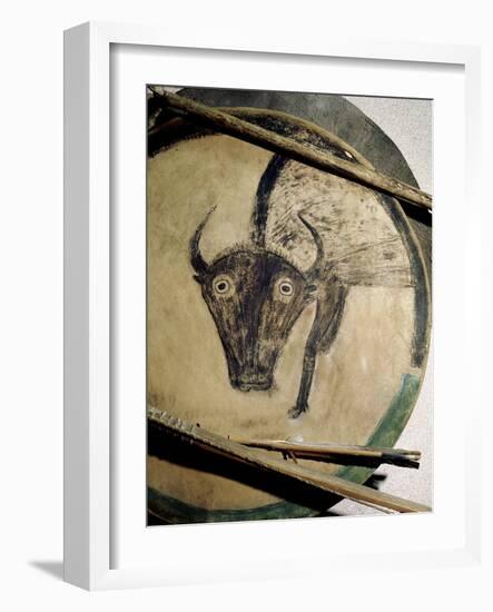 Shield cover painted with an image of a bison, Native American, Plains Indian-Werner Forman-Framed Photographic Print