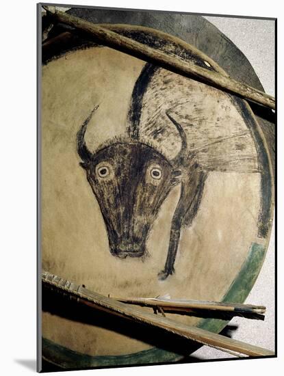 Shield cover painted with an image of a bison, Native American, Plains Indian-Werner Forman-Mounted Photographic Print