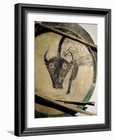 Shield cover painted with an image of a bison, Native American, Plains Indian-Werner Forman-Framed Photographic Print