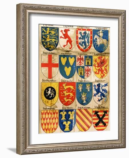 Shields with Arms of Mostly Mythical Sovereigns, Made by An English Painter, 1400s-null-Framed Giclee Print