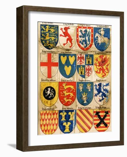 Shields with Arms of Mostly Mythical Sovereigns, Made by An English Painter, 1400s-null-Framed Giclee Print