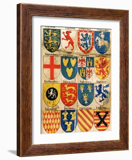 Shields with Arms of Mostly Mythical Sovereigns, Made by An English Painter, 1400s-null-Framed Giclee Print