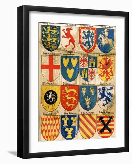 Shields with Arms of Mostly Mythical Sovereigns, Made by An English Painter, 1400s-null-Framed Giclee Print