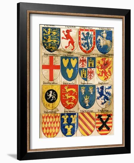 Shields with Arms of Mostly Mythical Sovereigns, Made by An English Painter, 1400s-null-Framed Giclee Print