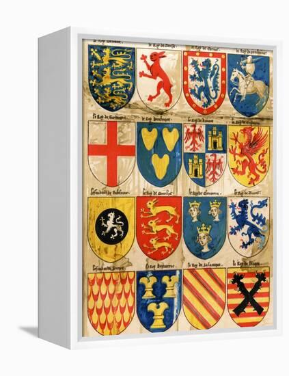 Shields with Arms of Mostly Mythical Sovereigns, Made by An English Painter, 1400s-null-Framed Premier Image Canvas