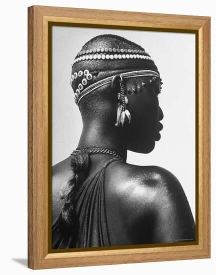 Shilluk Tribe Girl Wearing Decorative Beaded Head Gear in Sudd Region of the Upper Nile, Sudan-Eliot Elisofon-Framed Premier Image Canvas