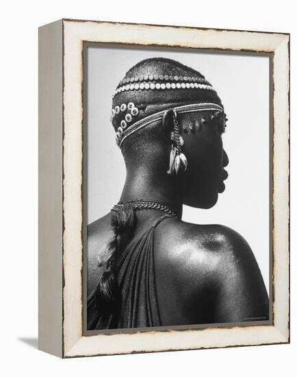 Shilluk Tribe Girl Wearing Decorative Beaded Head Gear in Sudd Region of the Upper Nile, Sudan-Eliot Elisofon-Framed Premier Image Canvas