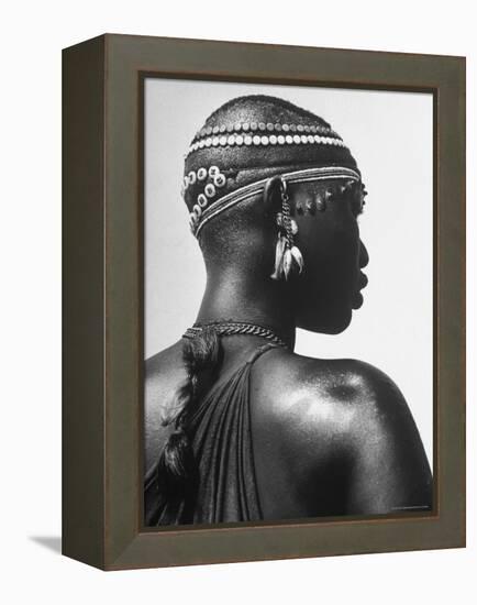 Shilluk Tribe Girl Wearing Decorative Beaded Head Gear in Sudd Region of the Upper Nile, Sudan-Eliot Elisofon-Framed Premier Image Canvas