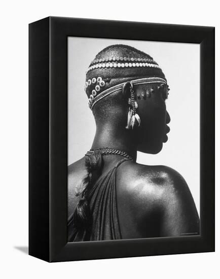 Shilluk Tribe Girl Wearing Decorative Beaded Head Gear in Sudd Region of the Upper Nile, Sudan-Eliot Elisofon-Framed Premier Image Canvas