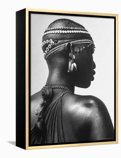 Shilluk Tribe Girl Wearing Decorative Beaded Head Gear in Sudd Region of the Upper Nile, Sudan-Eliot Elisofon-Framed Premier Image Canvas