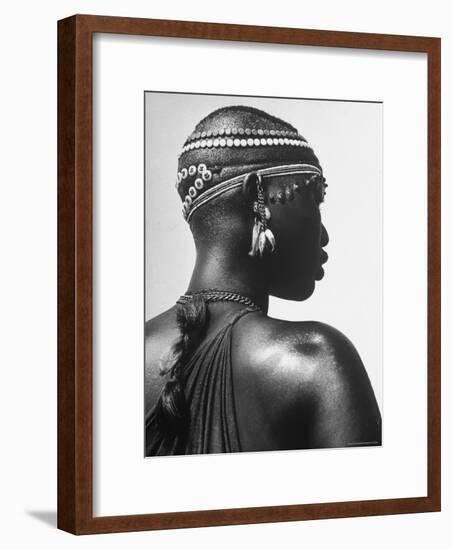 Shilluk Tribe Girl Wearing Decorative Beaded Head Gear in Sudd Region of the Upper Nile, Sudan-Eliot Elisofon-Framed Premium Photographic Print