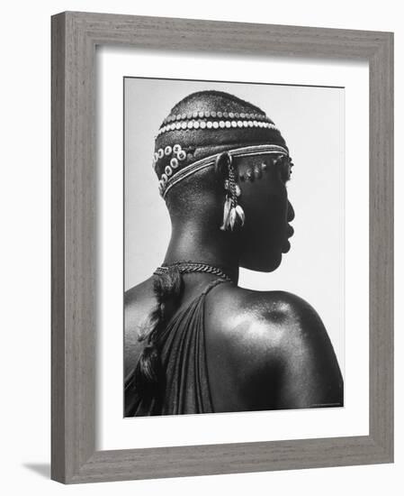 Shilluk Tribe Girl Wearing Decorative Beaded Head Gear in Sudd Region of the Upper Nile, Sudan-Eliot Elisofon-Framed Photographic Print