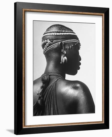 Shilluk Tribe Girl Wearing Decorative Beaded Head Gear in Sudd Region of the Upper Nile, Sudan-Eliot Elisofon-Framed Photographic Print