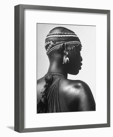 Shilluk Tribe Girl Wearing Decorative Beaded Head Gear in Sudd Region of the Upper Nile, Sudan-Eliot Elisofon-Framed Photographic Print