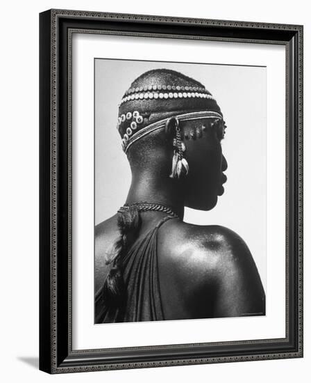 Shilluk Tribe Girl Wearing Decorative Beaded Head Gear in Sudd Region of the Upper Nile, Sudan-Eliot Elisofon-Framed Photographic Print