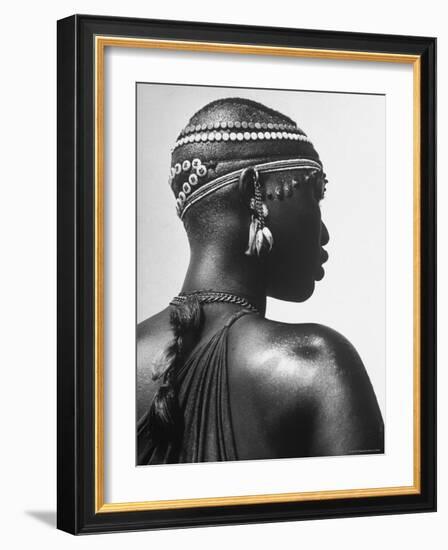 Shilluk Tribe Girl Wearing Decorative Beaded Head Gear in Sudd Region of the Upper Nile, Sudan-Eliot Elisofon-Framed Photographic Print