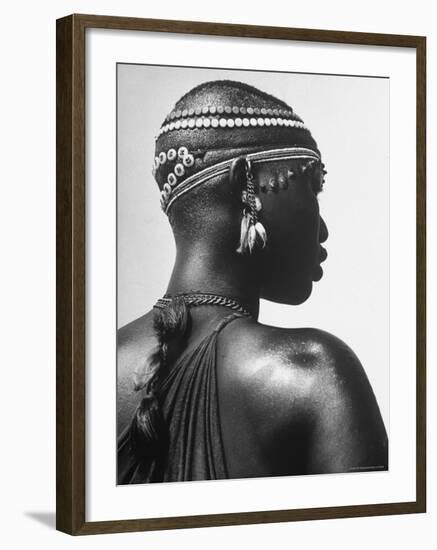 Shilluk Tribe Girl Wearing Decorative Beaded Head Gear in Sudd Region of the Upper Nile, Sudan-Eliot Elisofon-Framed Photographic Print