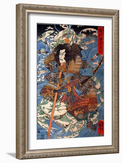 Shimamura Danjo Takanori Riding the Waves on the Backs of Large Crabs-Kuniyoshi Utagawa-Framed Giclee Print