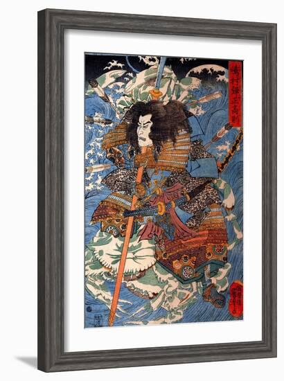 Shimamura Danjo Takanori Riding the Waves on the Backs of Large Crabs-Kuniyoshi Utagawa-Framed Giclee Print