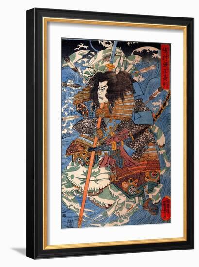 Shimamura Danjo Takanori Riding the Waves on the Backs of Large Crabs-Kuniyoshi Utagawa-Framed Giclee Print