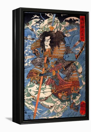 Shimamura Danjo Takanori Riding the Waves on the Backs of Large Crabs-Kuniyoshi Utagawa-Framed Premier Image Canvas
