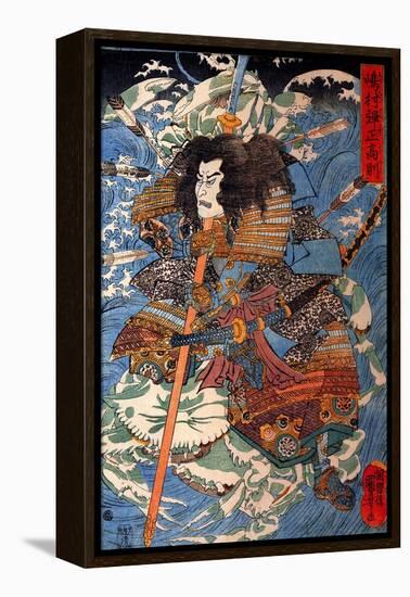 Shimamura Danjo Takanori Riding the Waves on the Backs of Large Crabs-Kuniyoshi Utagawa-Framed Premier Image Canvas