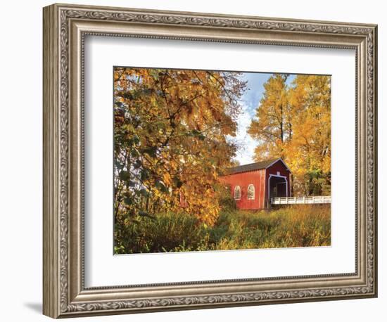 Shimanek Covered Bridge in Morning Light in Lane County, Oregon, USA-Jaynes Gallery-Framed Photographic Print