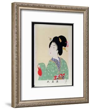 Shin Bijin (True Beauties) Depicting a Woman in a Green Floral Kimono, from a Series of 36,…-Toyohara Chikanobu-Framed Giclee Print
