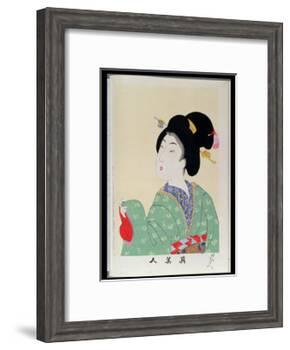 Shin Bijin (True Beauties) Depicting a Woman in a Green Floral Kimono, from a Series of 36,…-Toyohara Chikanobu-Framed Giclee Print