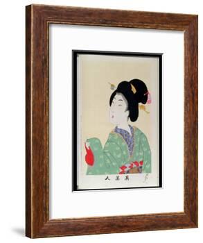 Shin Bijin (True Beauties) Depicting a Woman in a Green Floral Kimono, from a Series of 36,…-Toyohara Chikanobu-Framed Giclee Print