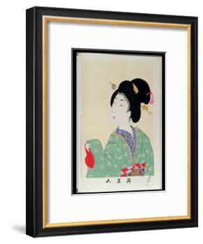 Shin Bijin (True Beauties) Depicting a Woman in a Green Floral Kimono, from a Series of 36,…-Toyohara Chikanobu-Framed Giclee Print