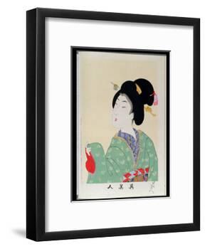 Shin Bijin (True Beauties) Depicting a Woman in a Green Floral Kimono, from a Series of 36,…-Toyohara Chikanobu-Framed Giclee Print