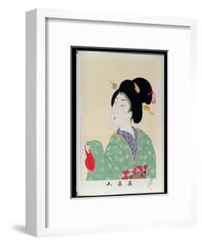 Shin Bijin (True Beauties) Depicting a Woman in a Green Floral Kimono, from a Series of 36,…-Toyohara Chikanobu-Framed Giclee Print