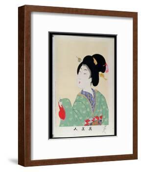 Shin Bijin (True Beauties) Depicting a Woman in a Green Floral Kimono, from a Series of 36,…-Toyohara Chikanobu-Framed Giclee Print