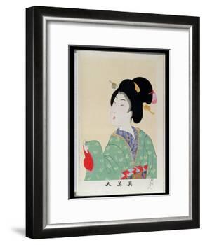 Shin Bijin (True Beauties) Depicting a Woman in a Green Floral Kimono, from a Series of 36,…-Toyohara Chikanobu-Framed Giclee Print
